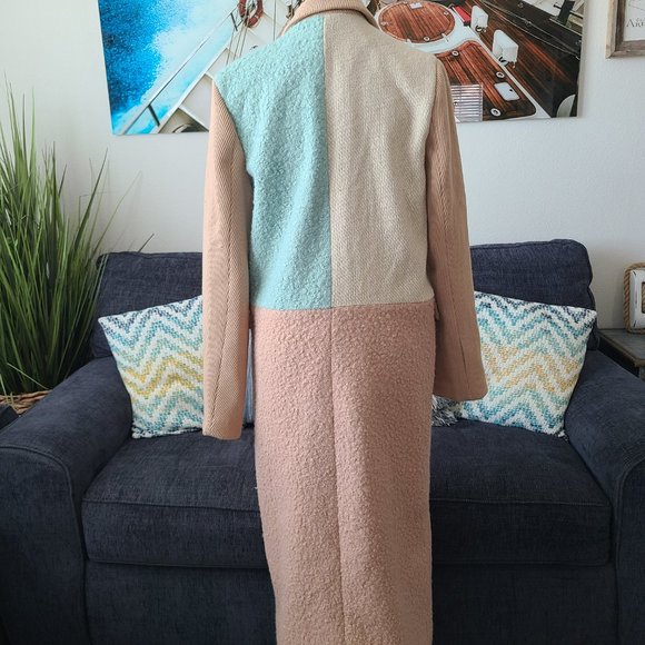 English Factory Turquoise and Tan Full Length Coat - Picture 10 of 16